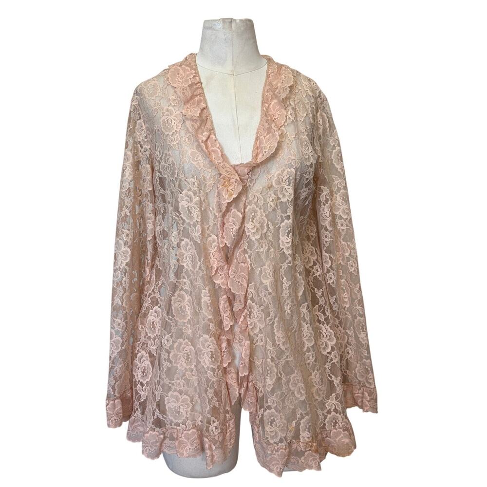 Vintage 60s Sheer Lace Bed Jacket Coquette Hydene Small